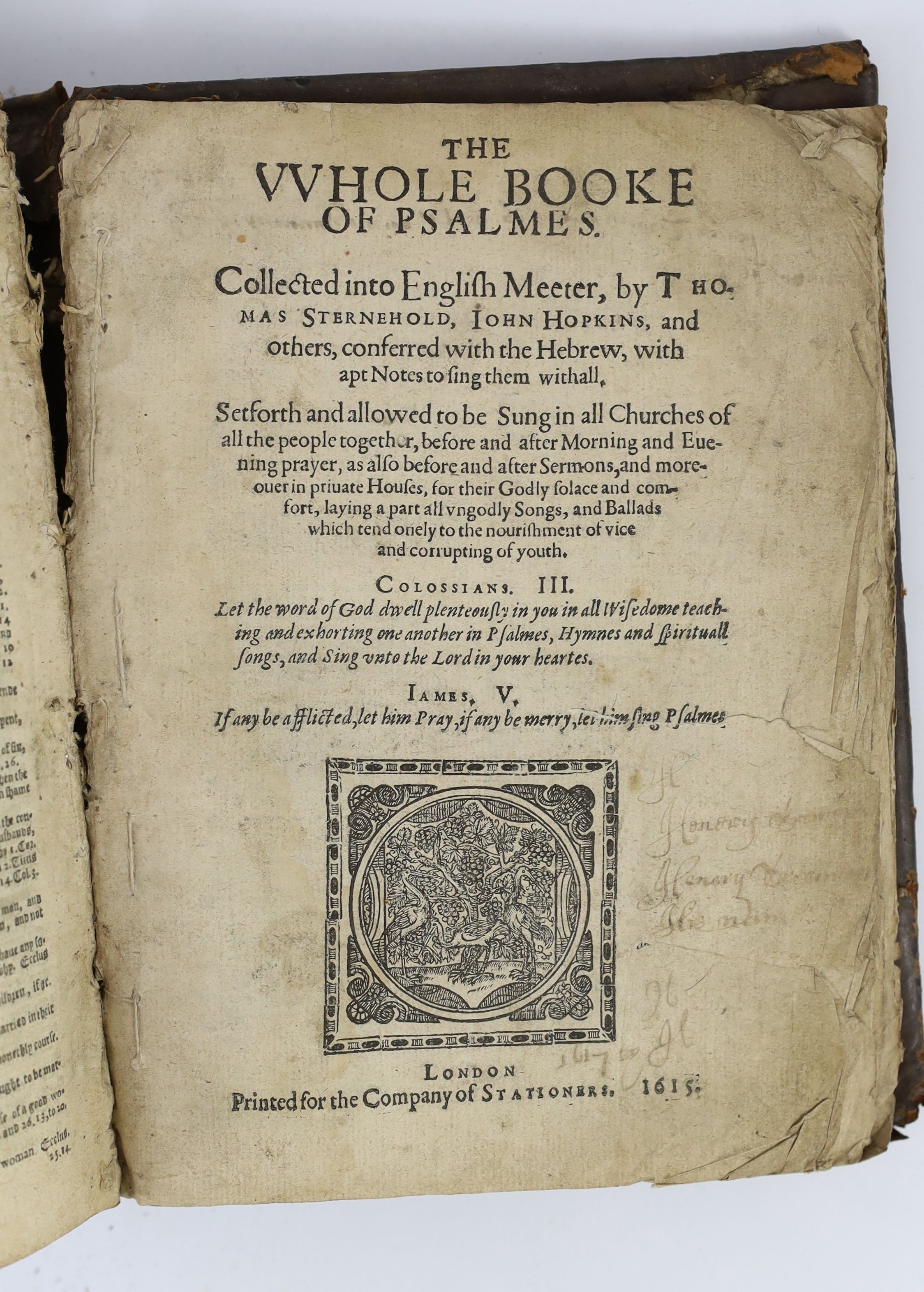 The Bible in English, 4to, calf, lacking first page of The Communion, bound with The Psalmes, The New Testament, The Whole Booke of Psalmes and Concordances (1613) half of p. 244 of Proverbs and of The Names and Order of